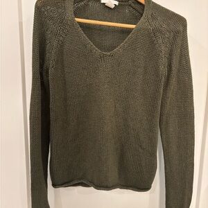 Olive Green V-Neck Sweater